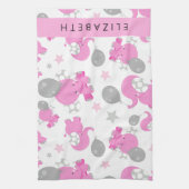 Muster rosa Elefanten, Sterne, Ihr Name Geschirrtuch (Vertikal)