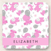 Muster rosa Elefanten, Sterne, Ihr Name Getränkeuntersetzer (Vorderseite)