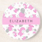 Muster rosa Elefanten, Sterne, Ihr Name Getränkeuntersetzer (Vorne)