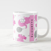 Muster rosa Elefanten, Sterne, Ihr Name Jumbo-Tasse (Rechts)