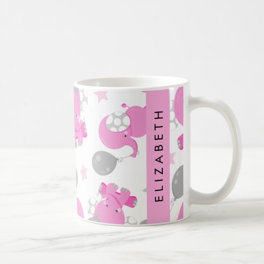 Muster rosa Elefanten, Sterne, Ihr Name Kaffeetasse (Rechts)