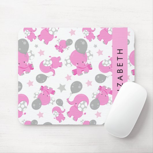 Muster rosa Elefanten, Sterne, Ihr Name Mousepad (Mit Mouse)