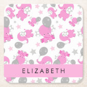 Muster rosa Elefanten, Sterne, Ihr Name Rechteckiger Pappuntersetzer (Vorderseite)