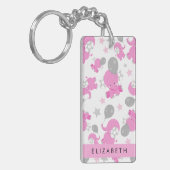 Muster rosa Elefanten, Sterne, Ihr Name Schlüsselanhänger (Vorderseite links)