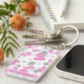 Muster rosa Elefanten, Sterne, Ihr Name Schlüsselanhänger (Vorderseite rechts)