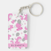 Muster rosa Elefanten, Sterne, Ihr Name Schlüsselanhänger (Rückseite)