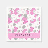 Muster rosa Elefanten, Sterne, Ihr Name Serviette (Vorderseite)