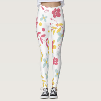 Muster Rosa, Golden & Light Blue Blumen Leggings