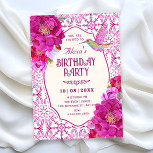 Muster Rosa künstlerische Fliese floral Geburtstag Einladung