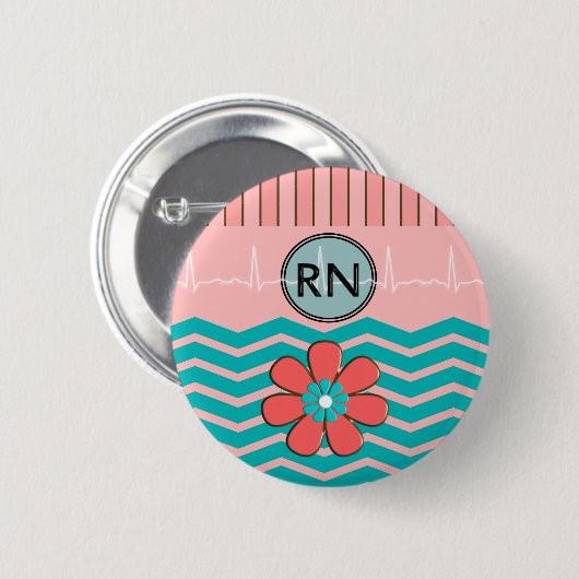 Muster-Rosa und Blau RN Zickzack Button (Vorne & Hinten)