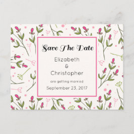 Muster Rosa und Grüne Wildblumen Save the Date Ankündigungspostkarte