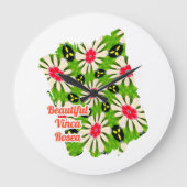 Muster Rosa und Weiße Blume Große Wanduhr (Vorderseite)