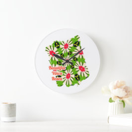 Muster Rosa und Weiße Blume Große Wanduhr