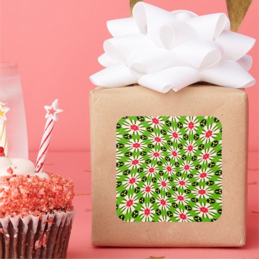 Muster Rosa und Weiße Blume Quadratischer Aufkleber (Party)