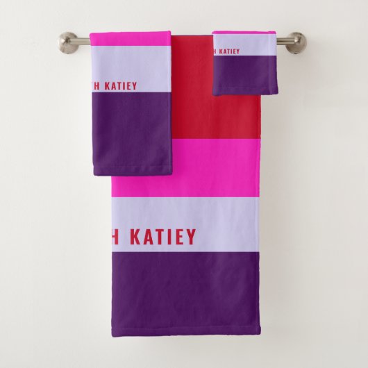 Muster Rot, Rosa und Lila Streifen Badhandtuch Set (Insitu)