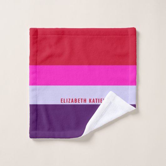 Muster Rot, Rosa und Lila Streifen Badhandtuch Set (Waschlappen)