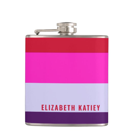 Muster Rot, Rosa und Lila Streifen Flachmann (Vorderseite)