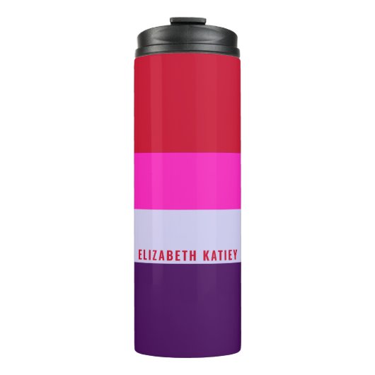 Muster Rot, Rosa und Lila Streifen Thermosbecher (Vorderseite)