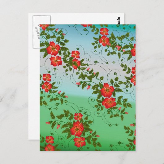 Muster Rot und Grün der Blume Postkarte (Vorne/Hinten)