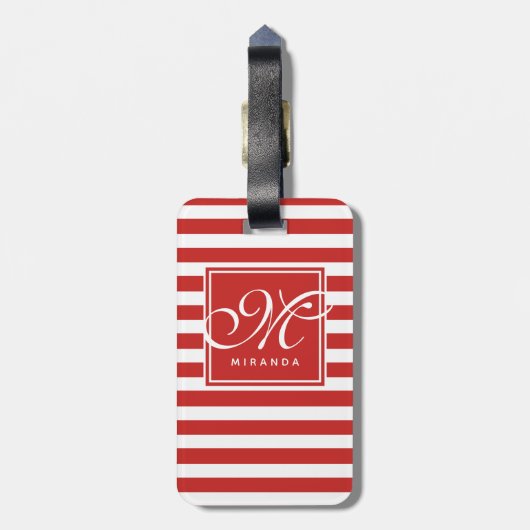 Muster Rot und Weiß - Monogramm Gepäckanhänger (Rückseite vertikal)