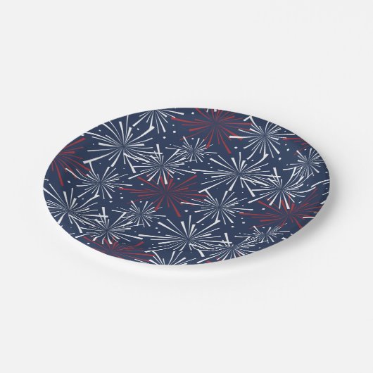 Muster Rot, Weiß und Blau Pappteller (Schrägansicht)