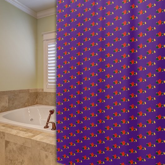 Muster rote Wildblume lila Duschvorhang