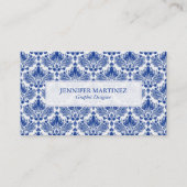 Muster Royal Blue and White Vintag Damask Visitenkarte (Vorderseite)