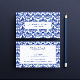 Muster Royal Blue and White Vintag Damask Visitenkarte