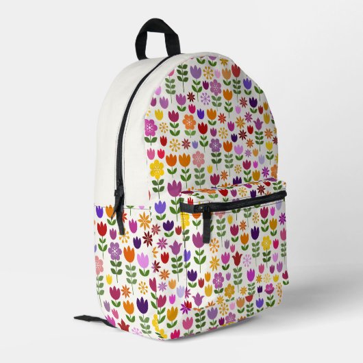 Muster skandinavischer Blume Bedruckter Rucksack (Rückseitige Ecke links)