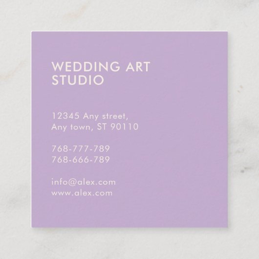 Muster-Skript für minimale botanische Lila Blätter Quadratische Visitenkarte (Rückseite)