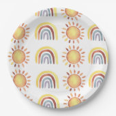 Muster Sonne und Regenbogen Pappteller (Vorderseite)