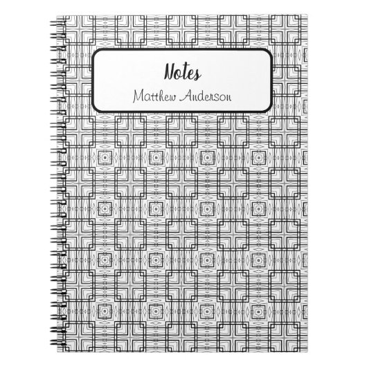 Muster-Spiral für schwarze und weiße geometrische Notizblock (Vorderseite)