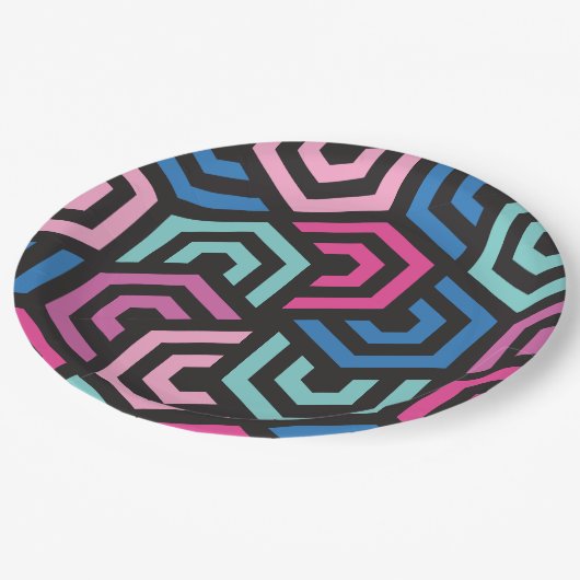 Muster Stilvoll modern - Mode geometrisch farbig Pappteller (Schrägansicht)