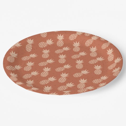 Muster Terracotta & Peach Tropical Pineapse Pappteller (Schrägansicht)
