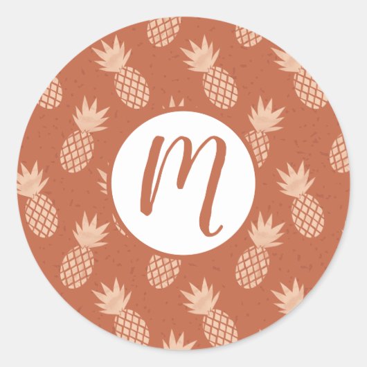 Muster Terracotta & Peach Tropical Pineapse Runder Aufkleber (Vorderseite)