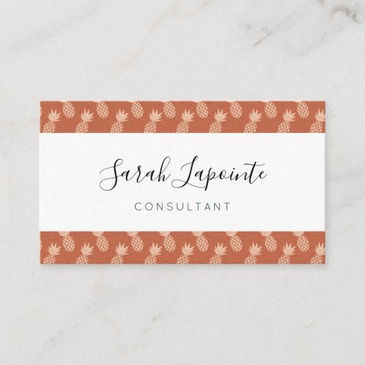 Muster Terracotta & Peach Tropical Pineapse Visitenkarte (Vorderseite)