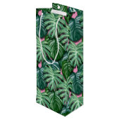 Muster tropischer Blätter - Grüne Folien Geschenktüte Für Weinflaschen (Rückseite Schrägansicht)