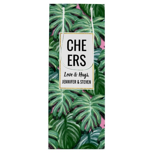 Muster tropischer Blätter - Grüne Folien Geschenktüte Für Weinflaschen (Vorderseite)