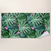Muster tropischer Blätter - Grüne Folien Strandtuch (Vorderseite)