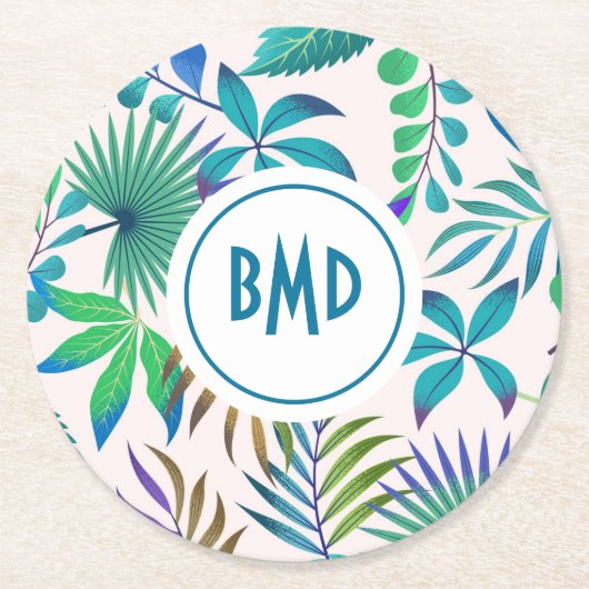 Muster tropischer Blätter Runder Pappuntersetzer (Vorderseite)
