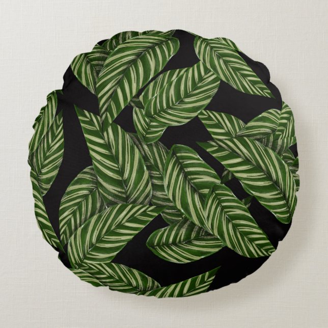Muster tropischer Blätter Rundes Kissen (Vorderseite)