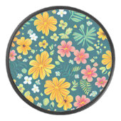 Muster tropischer Blätter und Blume Eishockey Puck (Vorderseite)