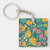 Muster tropischer Blätter und Blume Schlüsselanhänger (Vorderseite)