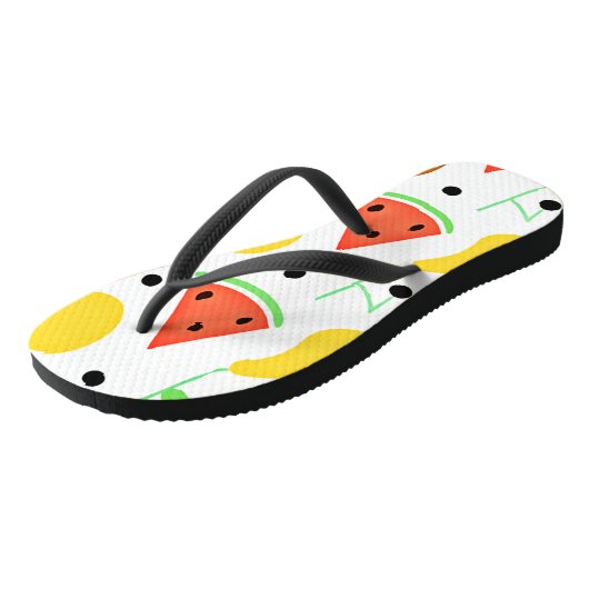 Muster tropischer Früchte Badesandalen (Schrägansicht)