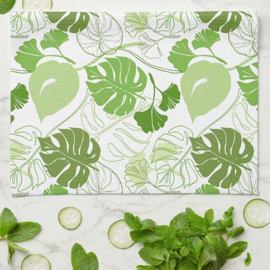 Muster tropischer grüner Blätter Geschirrtuch (Gefaltet)