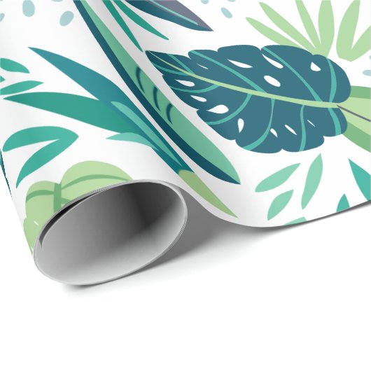 Muster tropischer grüner Blattmuster auf Weiß Geschenkpapier (Rolleneckpunkt)