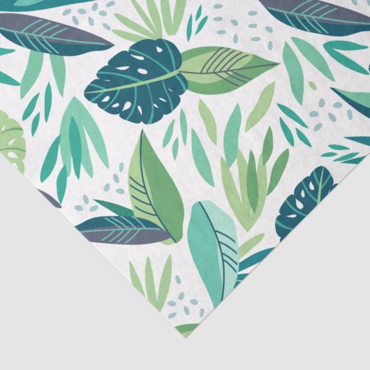 Muster tropischer grüner Blattmuster auf Weiß Seidenpapier (Detail)