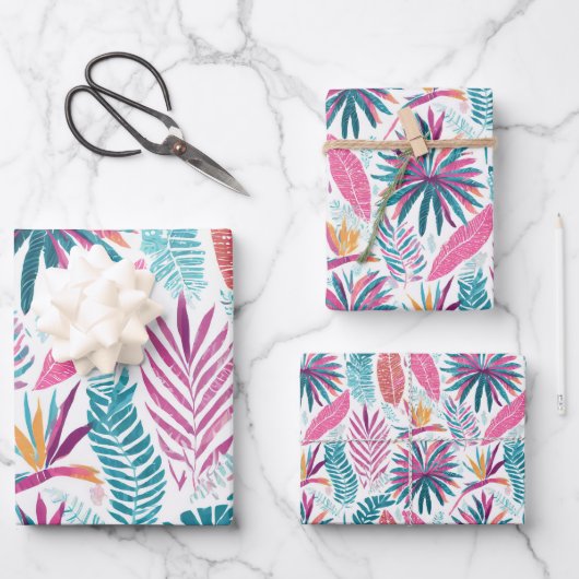 Muster tropischer Pflanze und Blume Geschenkpapier Set (Vorderseite)