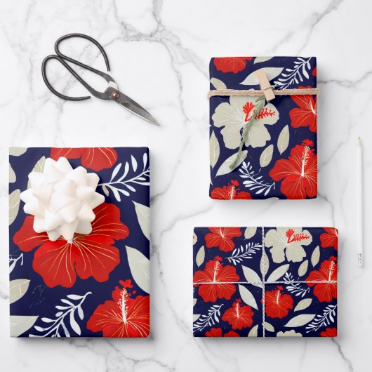 Muster tropischer Pflanze und Blume Geschenkpapier Set (Vorderseite)