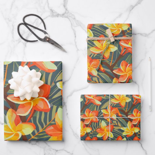 Muster tropischer Pflanze und Blume Geschenkpapier Set (Vorderseite)